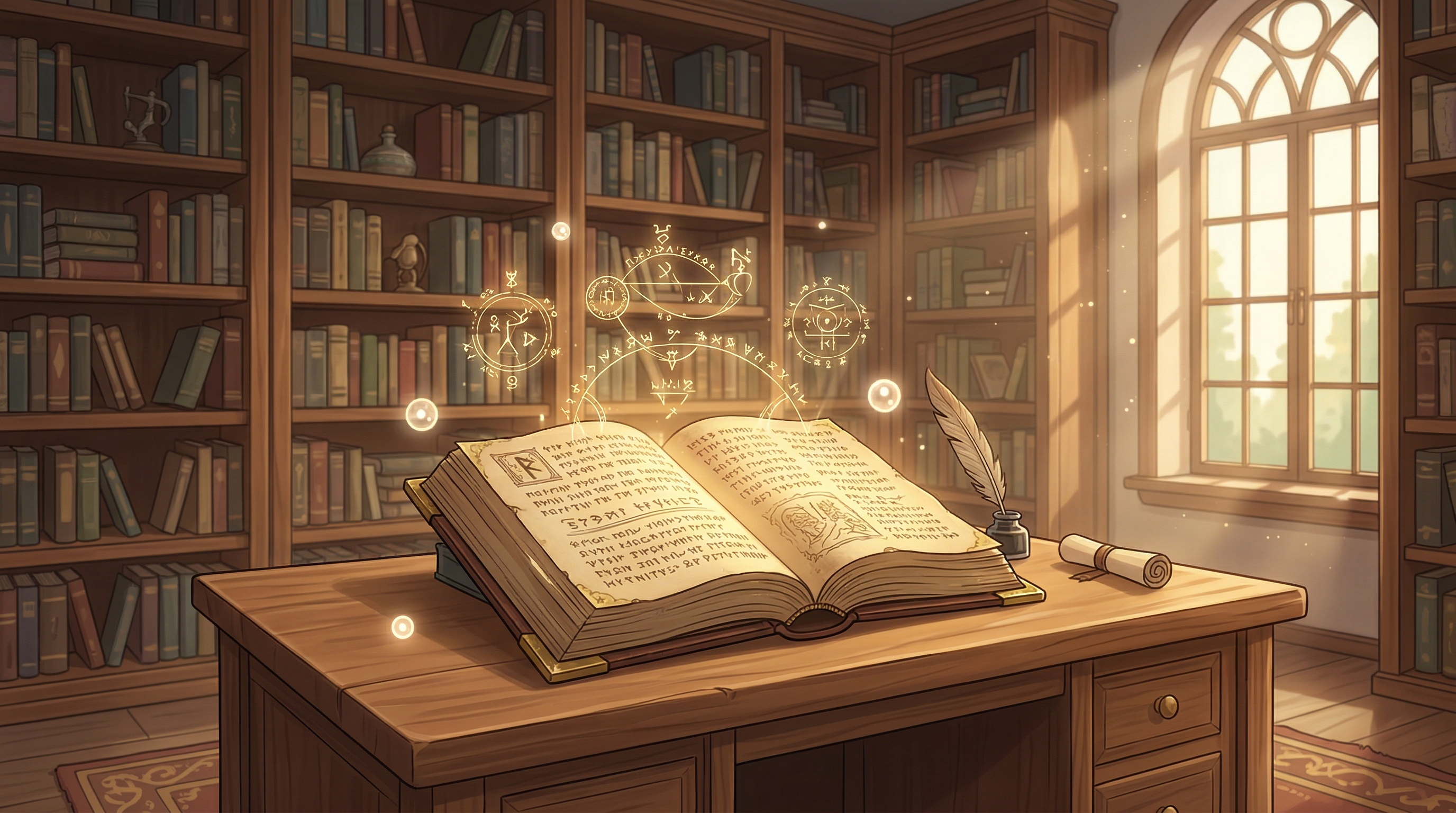 An ancient book of glowing rune symbols